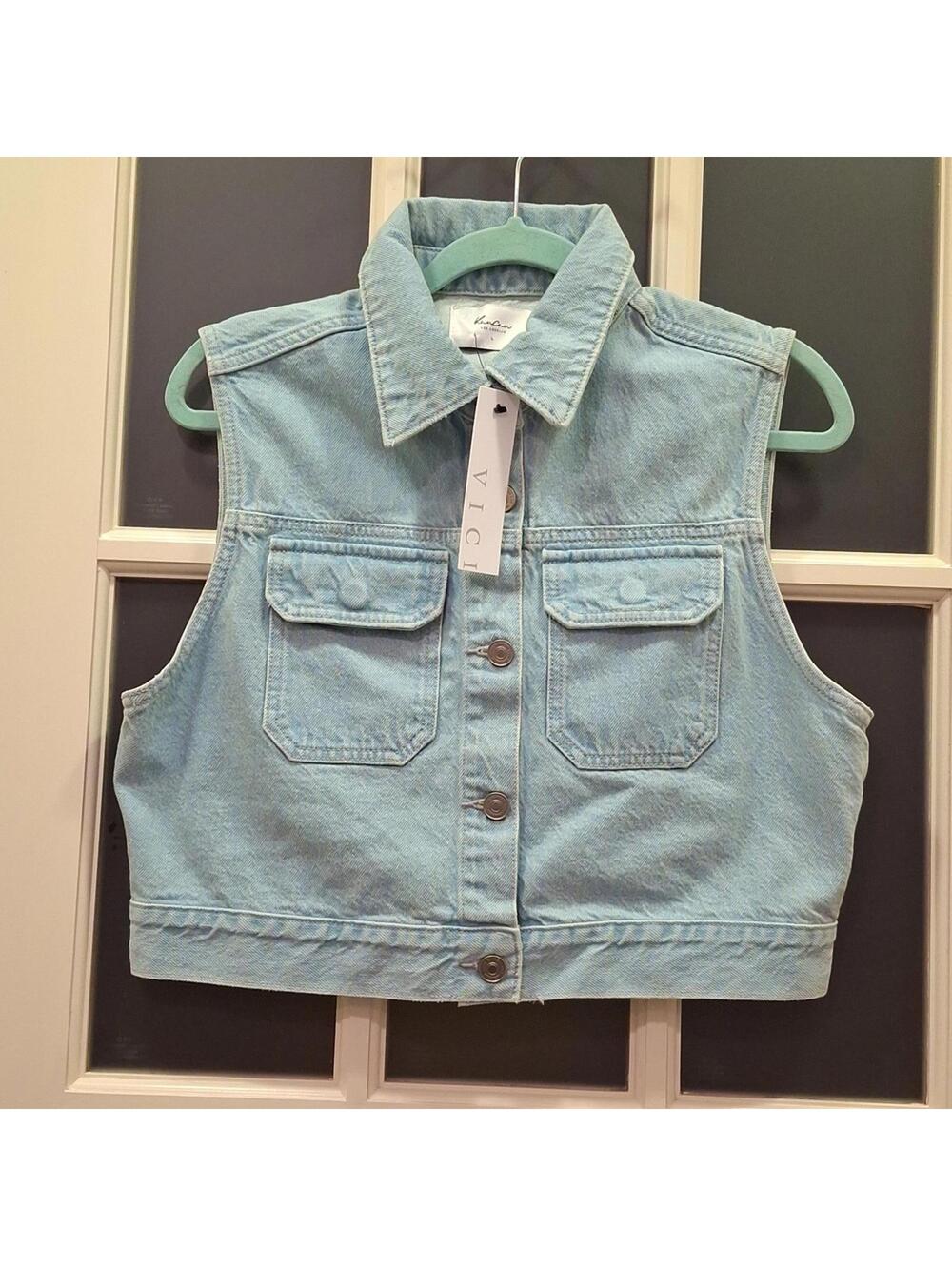 "KANCAN" Rachel Denim Crop Vest, Sz. L, MSRP : $68, NWT
